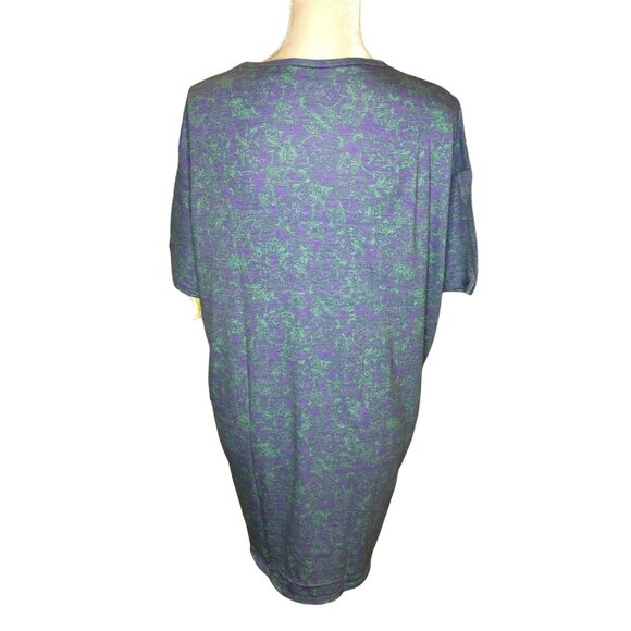 LuLaRoe Irma Top XXS Purple & Green Paisley Print High-Low Short Sleeve Tunic - Picture 9 of 10